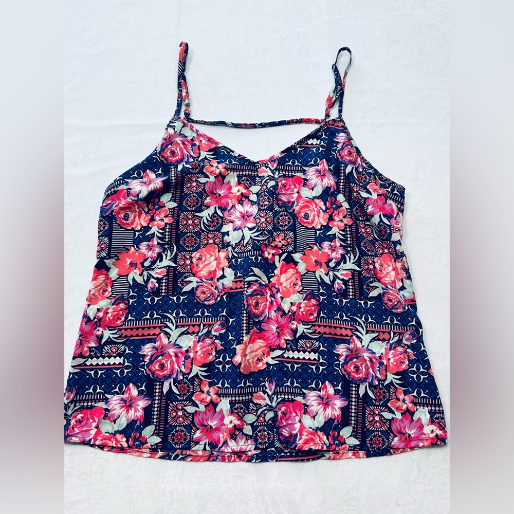Y2K‎ Floral Spaghetti Strap Tank Pink Blue Size S